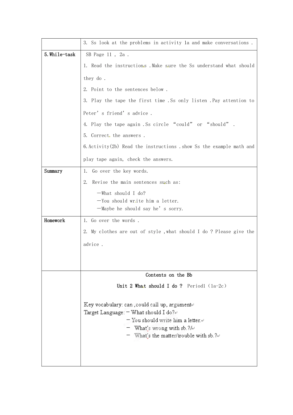 海南省万宁市思源实验学校八年级英语下册 Unit 2 What should I do（第一课时）教案 人教新目标版_第3页