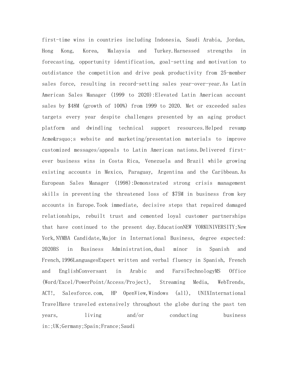 销售经理岗位英文简历模板 _第2页