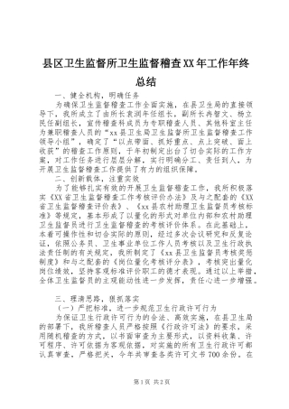 县区卫生监督所卫生监督稽查XX年工作年终总结 