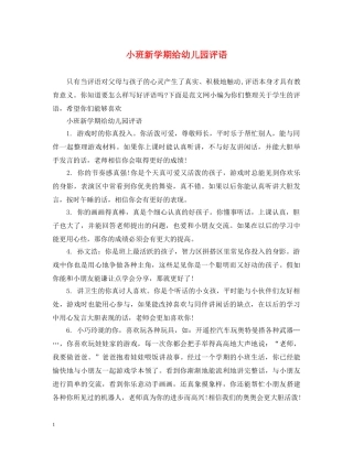 小班新学期给幼儿园评语 