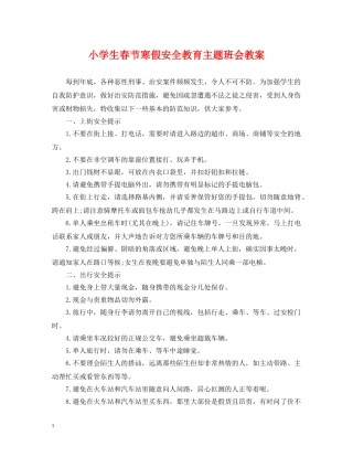 小学生春节寒假安全教育主题班会教案 