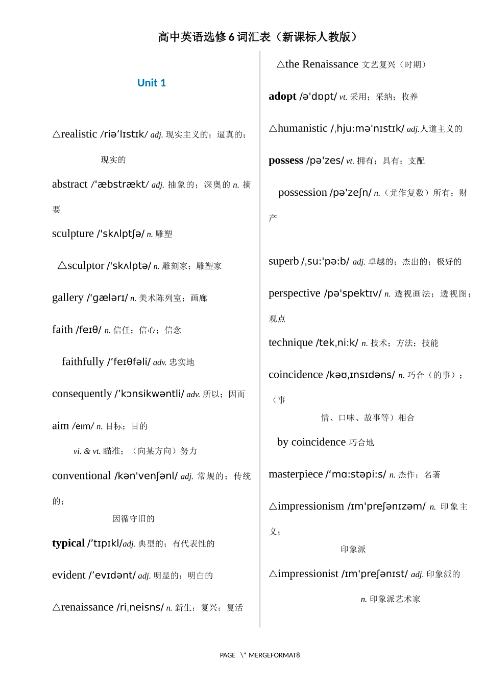人教版高中英语选修6单词表带音标--_第1页