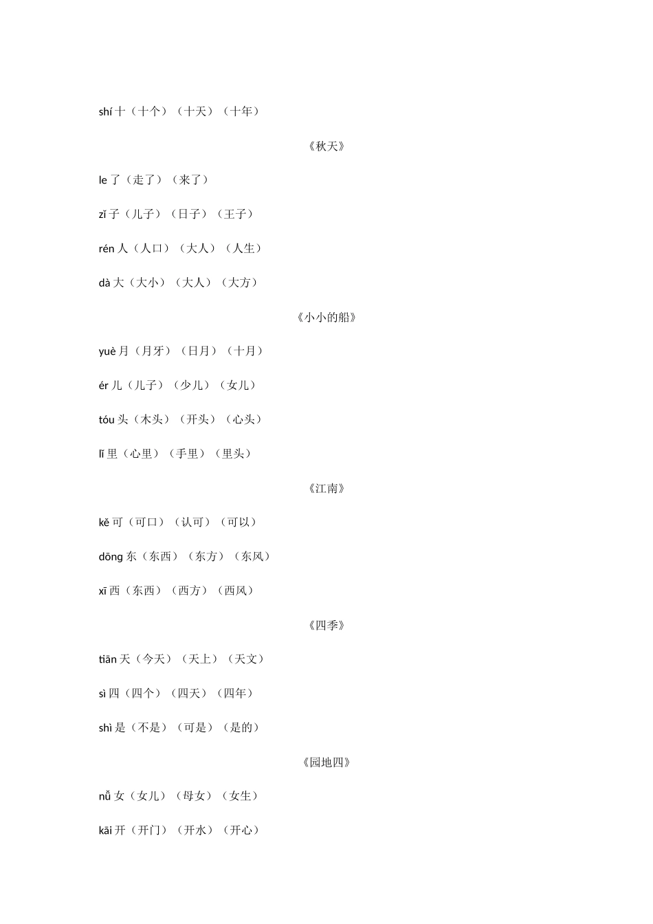 部编版一年级上册语文写字表组词及课文背诵_第2页