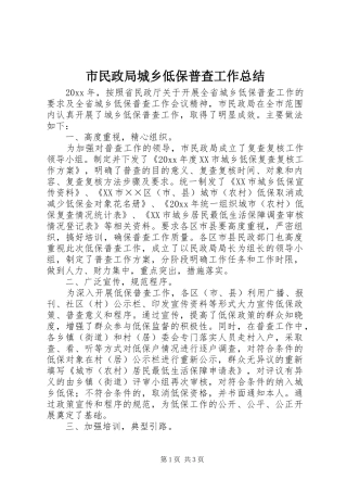 市民政局城乡低保普查工作总结 