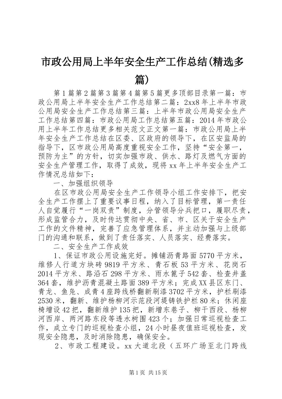 市政公用局上半年安全生产工作总结(精选多篇) _第1页
