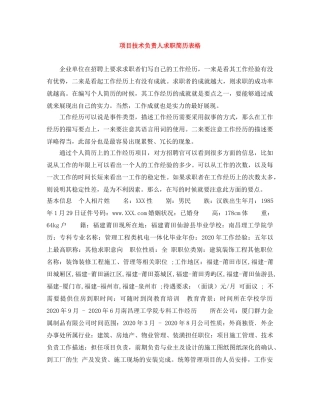 项目技术负责人求职简历表格 