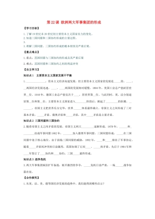 秋九年级历史上册 第6单元 第一次世界大战 第22课 欧洲两大军事集团的形成导学案 岳麓版-岳麓版初中九年级上册历史学案