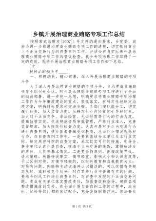 乡镇开展治理商业贿赂专项工作总结 