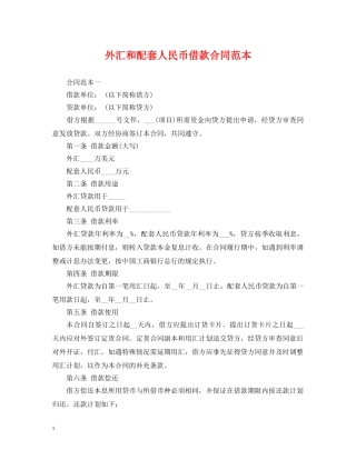 外汇和配套人民币借款合同范本 