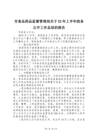 市食品药品监督管理局关于XX年上半年政务公开工作总结的报告 