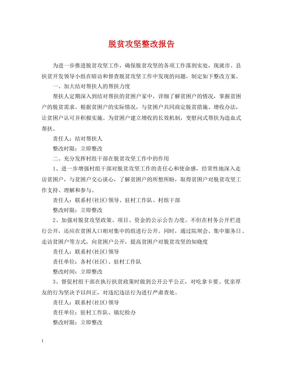 脱贫攻坚整改报告 _第1页