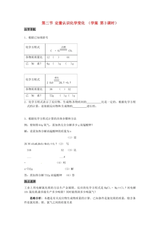 九年级全册化学 4.2 定量认识化学变化（第3课时）学案 沪教版