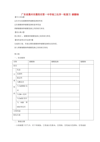 广东省惠州市惠阳市第一中学高三化学一轮复习 碳酸钠 