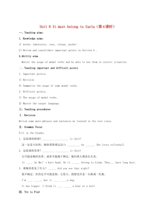 湖北省罗田县李婆墩中学九年级英语全册 Unit 8 It must belong to Carla（第4课时）教案 （新版）人教新目标版