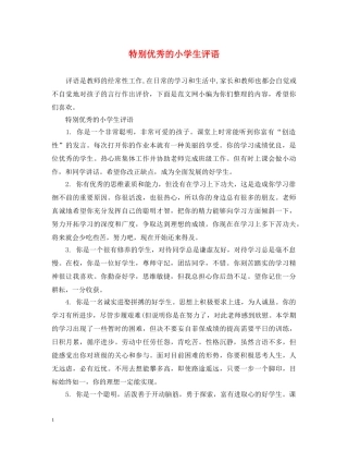 特别优秀的小学生评语 