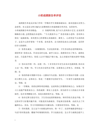小班成绩报告单评语 