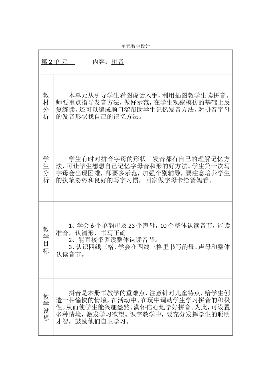 部编版-一年级上册-语文单元教学设计_第2页