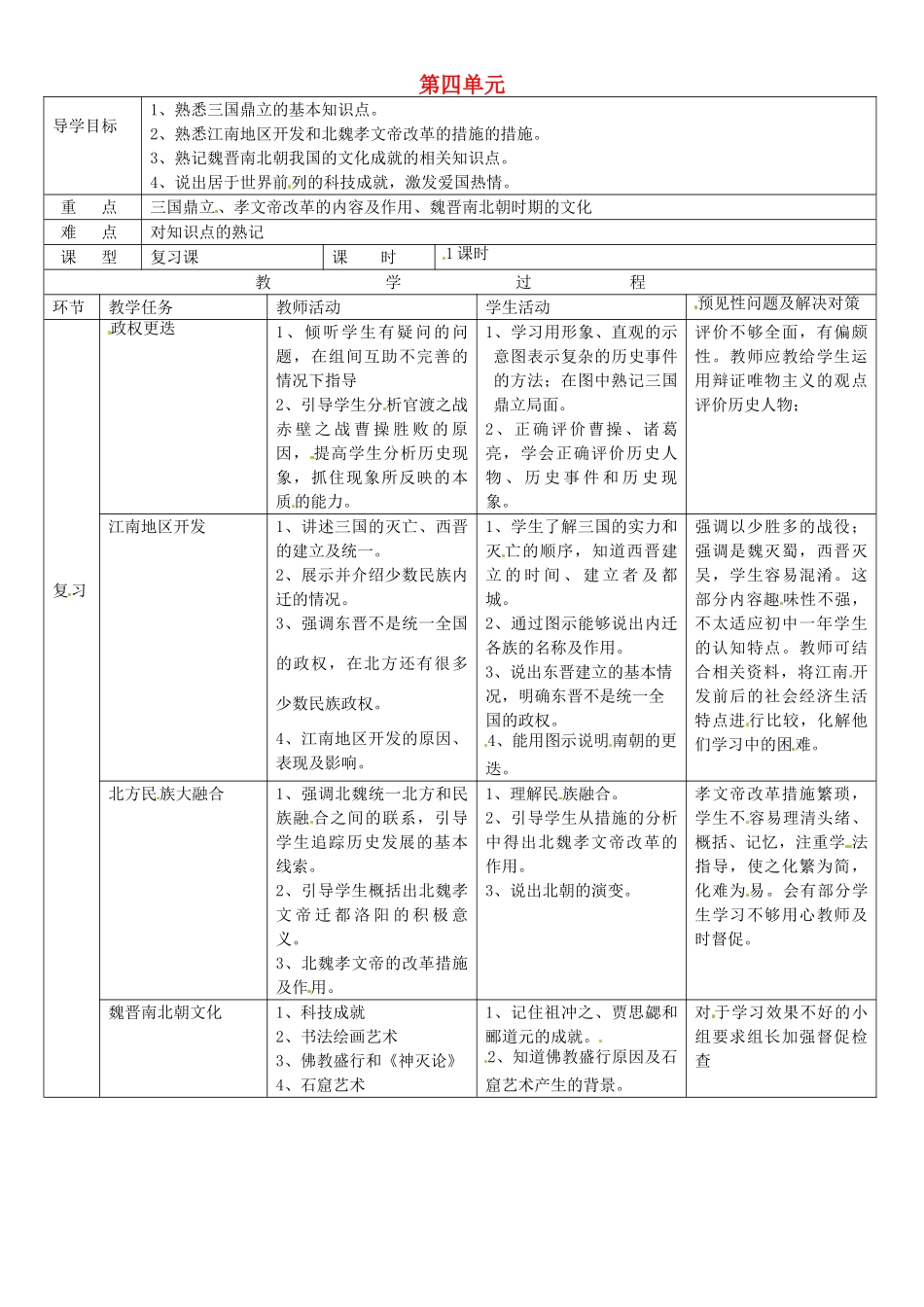 吉林省通化市外国语中学七年级历史上册 第四单元 政权分立与民族融合导学案 新人教版_第1页