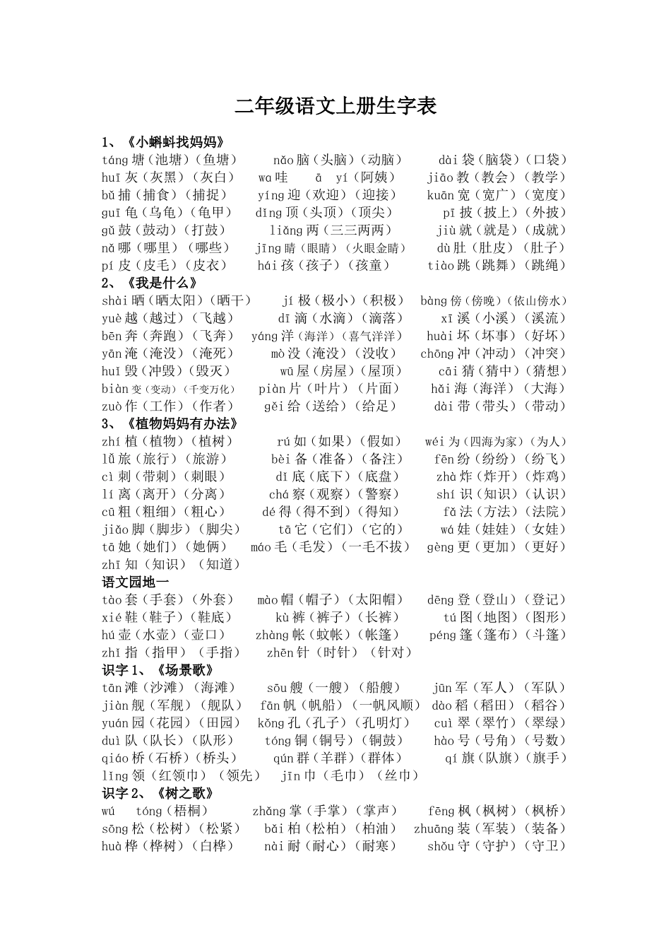 部编版人教版二年级语文上册生字表_第1页