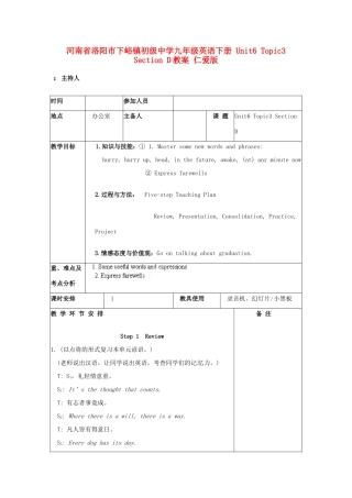 河南省洛阳市下峪镇初级中学九年级英语下册 Unit6 Topic3 Section D教案 仁爱版