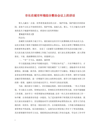 市长在城市环境综合整治会议上的讲话 