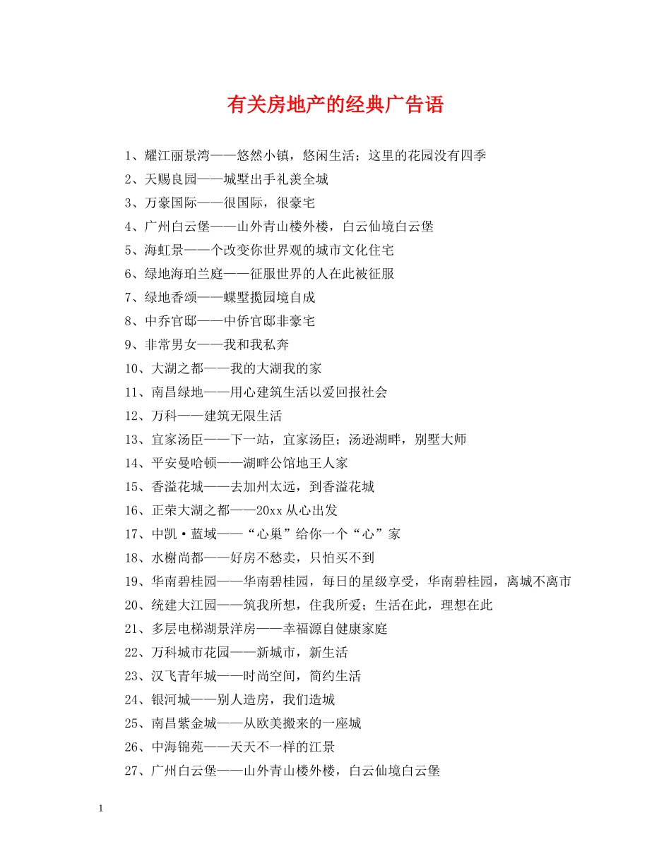 有关房地产的经典广告语 _第1页