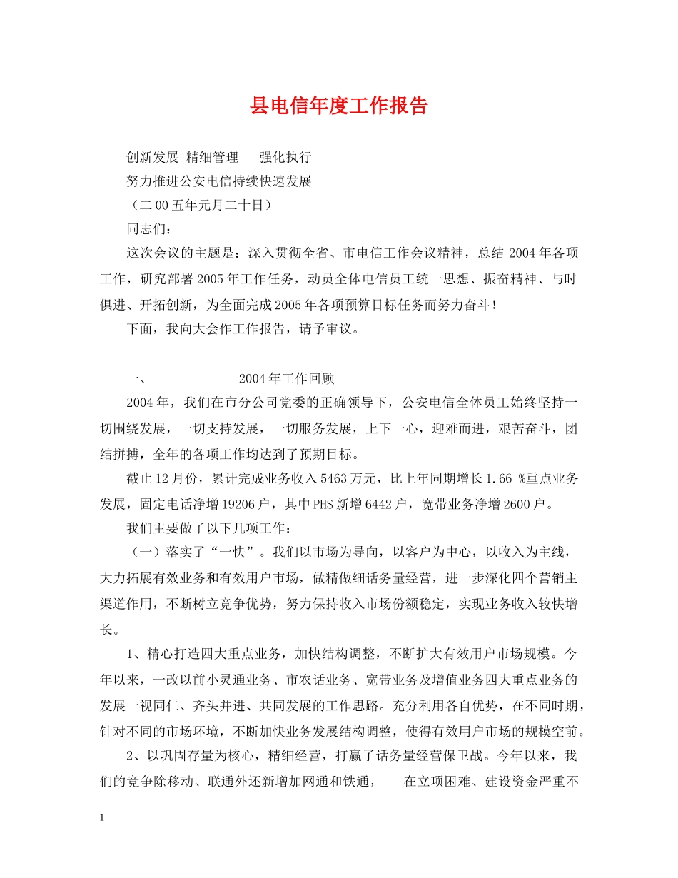 县电信年度工作报告 _第1页