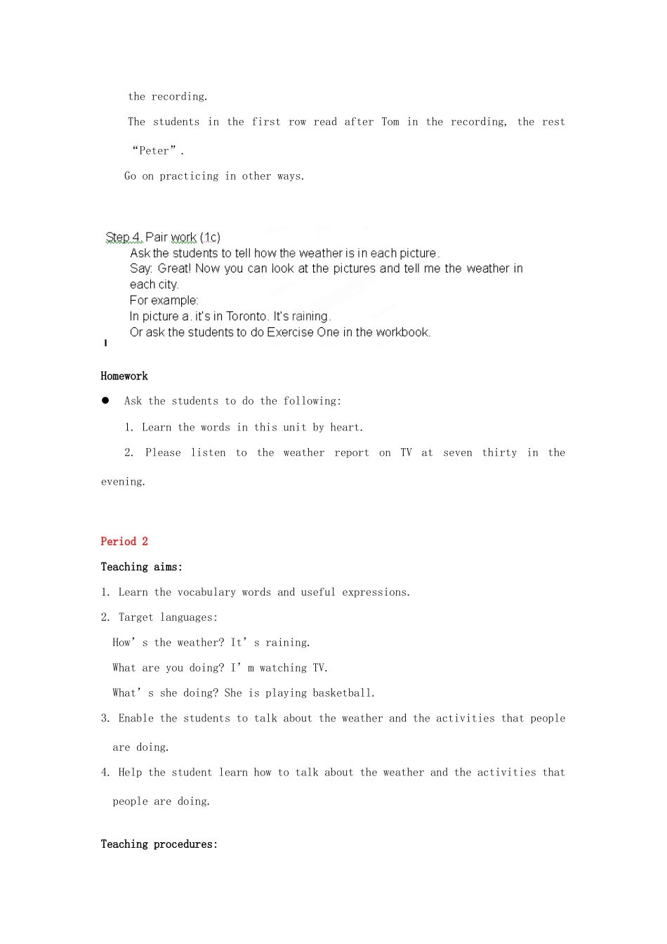 辽宁省开原市第五中学七年级英语下册《Unit 7 Its raining》教案 人教新目标版_第3页
