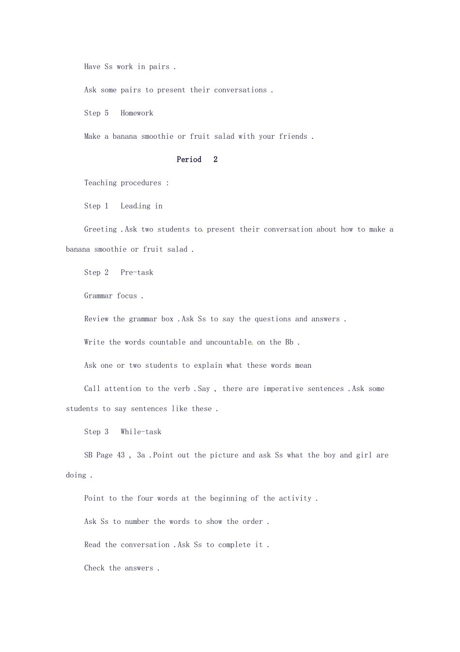 浙江省泰顺县罗阳二中八年级英语上册《unit7 How do you make a banana milk shake》教案 人教新目标版_第3页