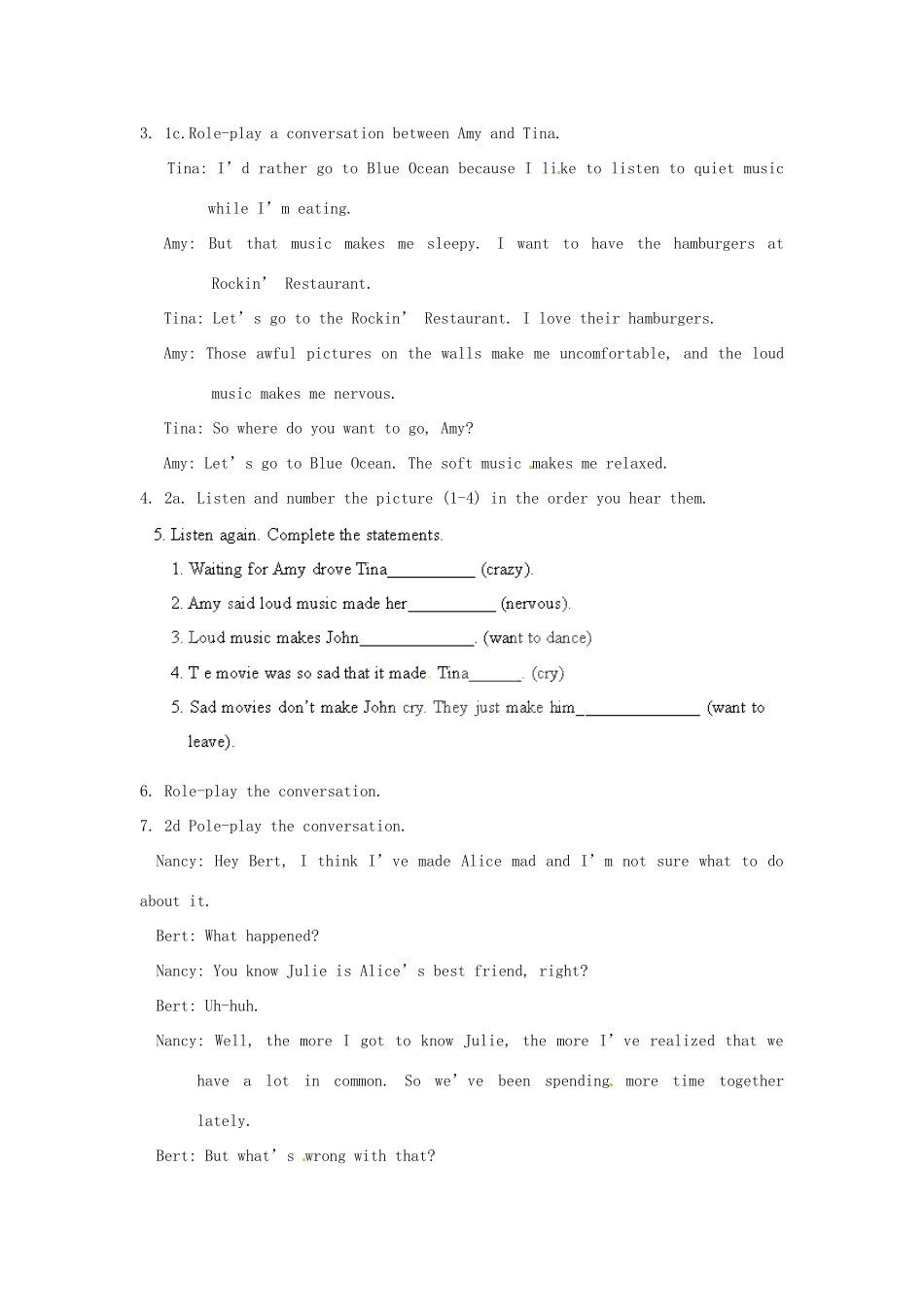 湖北省松滋市涴市镇初级中学九年级英语全册 Unit 11 Sad movies make me cry Section A1(1a-2d)教案 （新版）人教新目标版_第2页