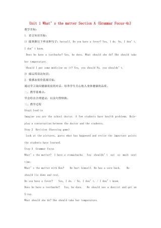 湖南省株洲县渌口镇中学八年级英语下册 Unit 1 What’s the matter Section A (Grammar Focus-4c)教案 （新版）人教新目标版