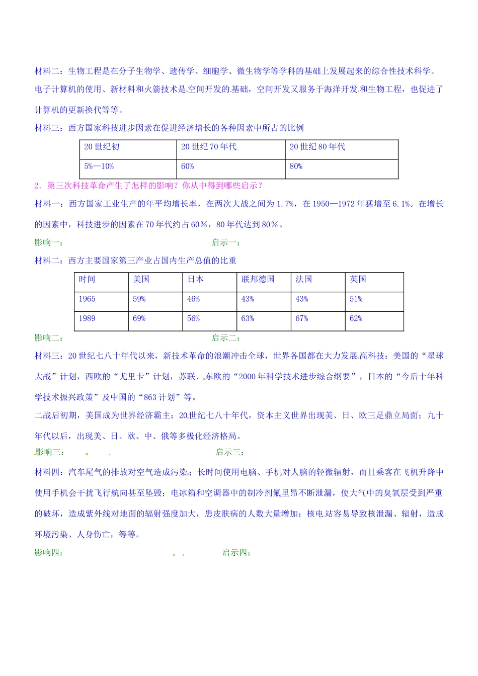 河北省高阳县宏润中学九年级历史下册《第17课 第三次科技革命》学案 新人教版_第2页