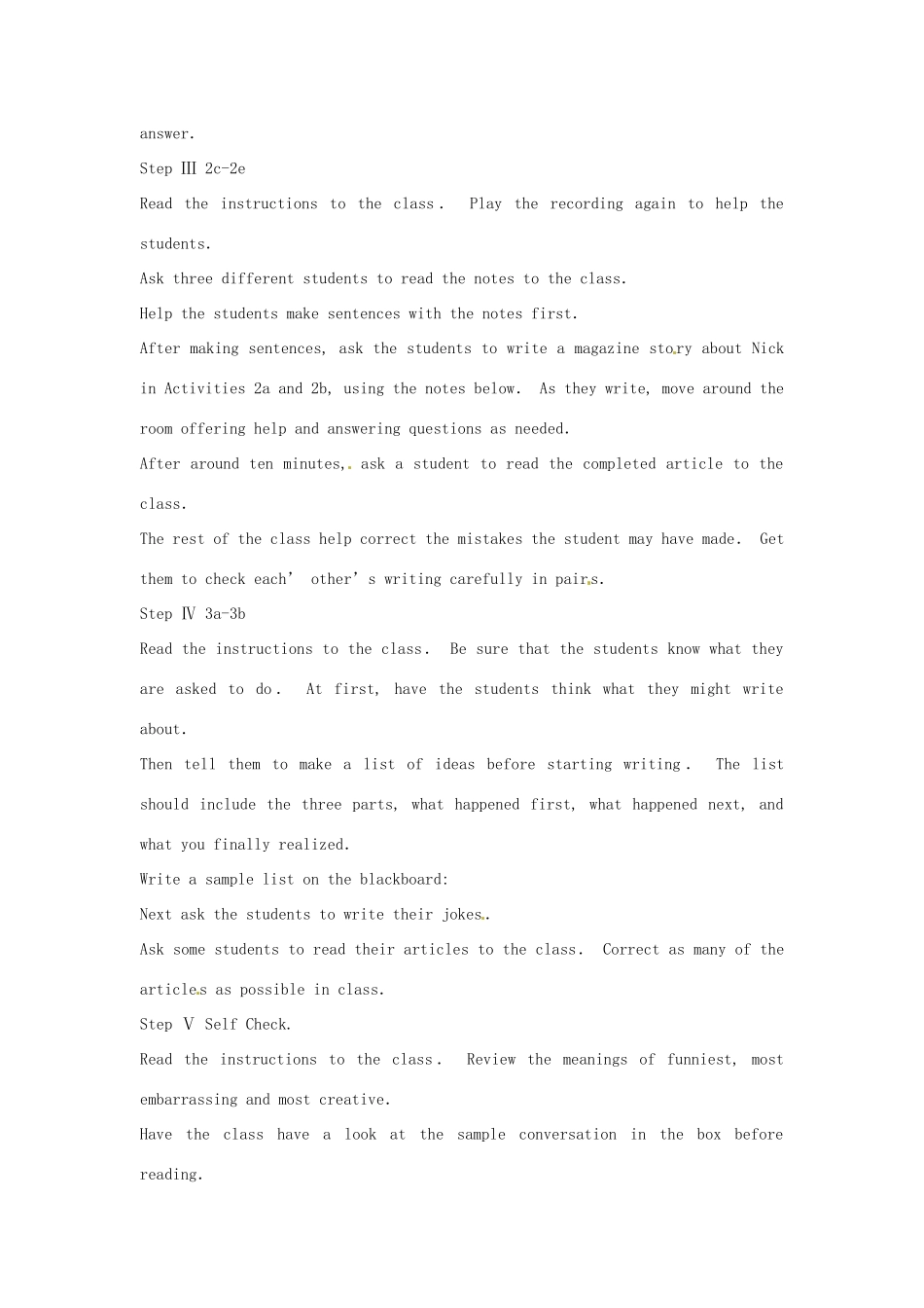 秋九年级英语全册 Unit 7《Life is full of the unexpected》（Section B 2b-Self check）教案 （新版）鲁教版五四制-鲁教版五四制初中九年级全册英语教案_第3页