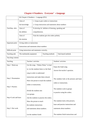 八年级英语：Chapter 4 Numbers：Everyone’s language Language教案上海牛津版