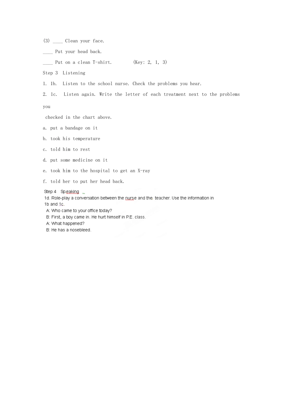 湖南省株洲县渌口镇中学八年级英语下册 Unit 1 What’s the matter Section B (1a-2e)教案 （新版）人教新目标版_第2页