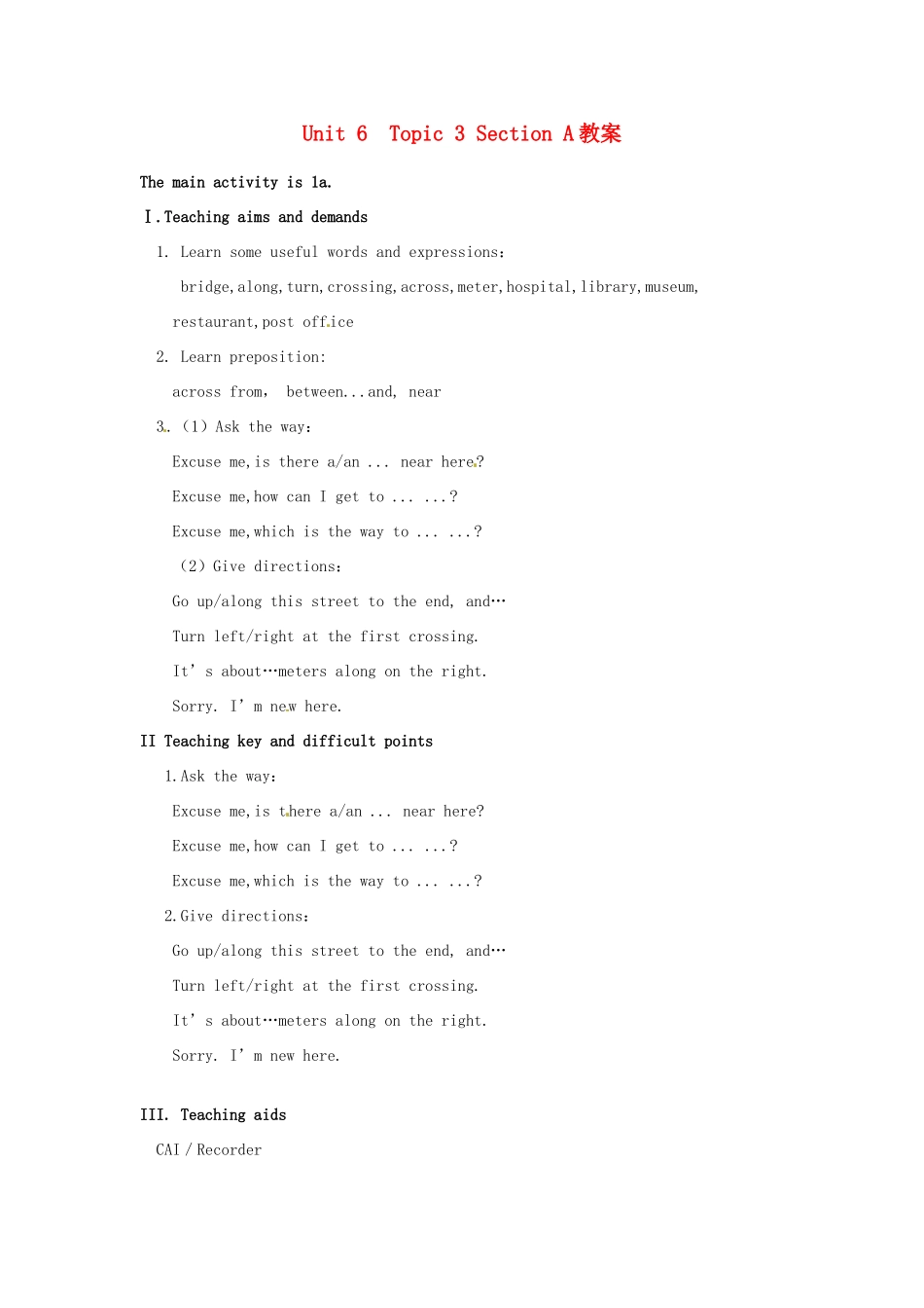 福建省福清西山学校七年级英语下册 Unit6《Topic3 SectionA》教案_第1页