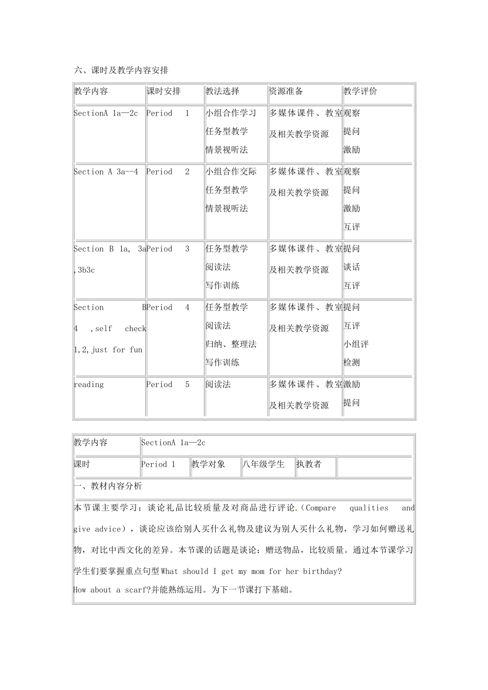 贵州省遵义县第六中学八年级英语下册《Unit 8 Why don’t you get her a scarf》教学设计 人教新目标版_第3页