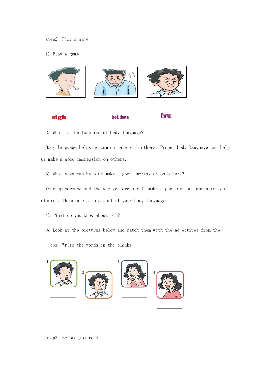 （广州沈阳通用）八年级英语下册 Module 1 Social communication Unit 2 Body language教案 牛津深圳版-牛津深圳版初中八年级下册英语教案_第3页