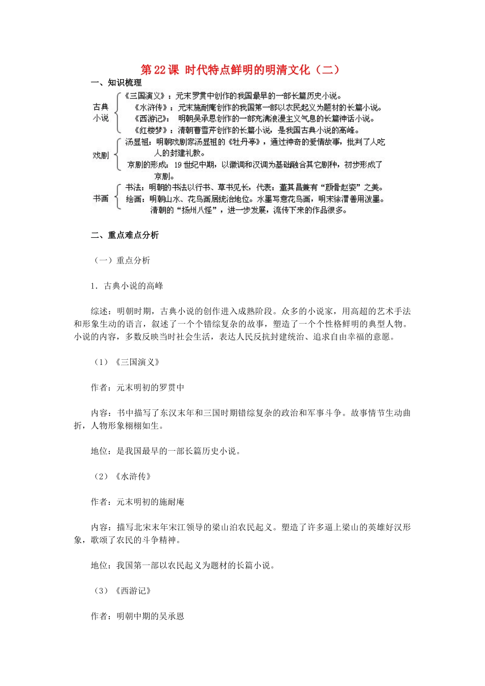 2015七年级历史下册 第22课 时代特点鲜明的明清文化（二）教材解析 新人教版_第1页