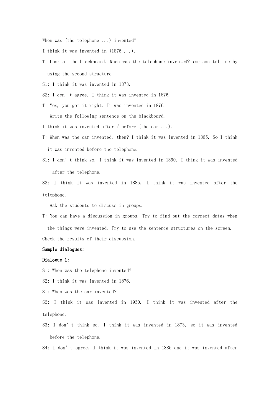 河南省南乐县张果屯乡中学九年级英语《Unit 9 When was it invented：Period 1》教案 人教新目标版_第3页