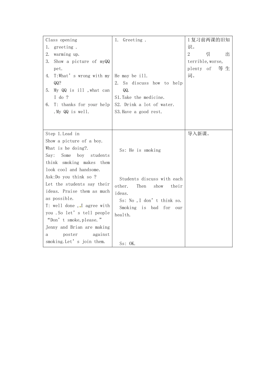 河北省高阳县宏润中学九年级英语上册《Lesson 29 Don’t smoke ,please!》教学设计 冀教版_第2页