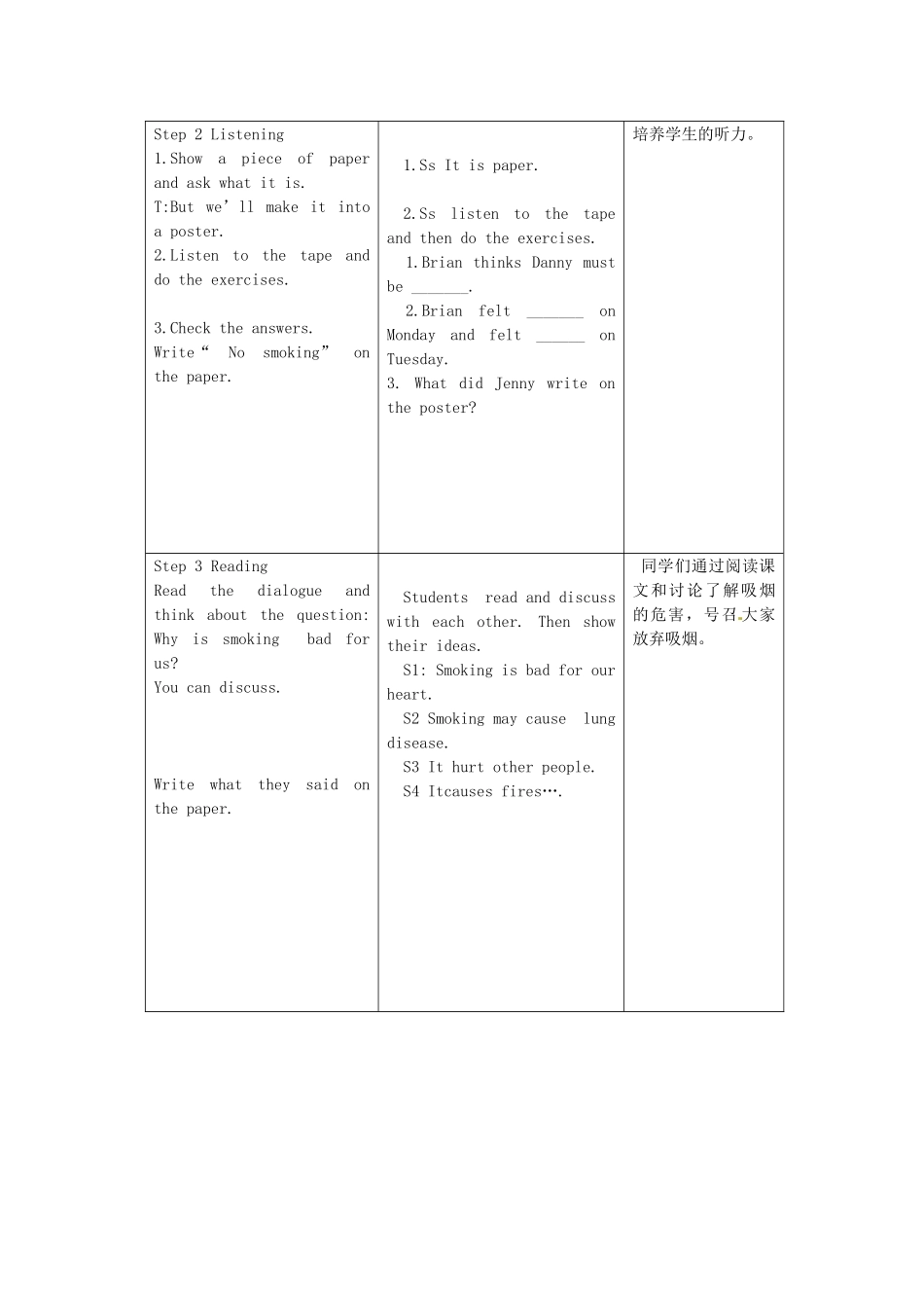 河北省高阳县宏润中学九年级英语上册《Lesson 29 Don’t smoke ,please!》教学设计 冀教版_第3页