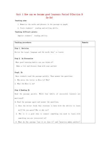 湖北省松滋市涴市镇初级中学九年级英语全册 Unit 1 How can we become good learners Period 5(Section B 2a-2e)教案 （新版）人教新目标版