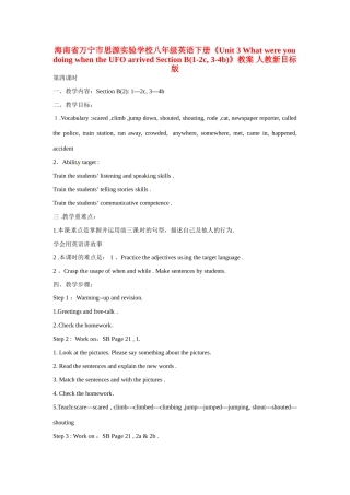 海南省万宁市思源实验学校八年级英语下册《Unit 3 What were you doing when the UFO arrived Section B(1-2c, 3-4b)》教案 人教新目标版
