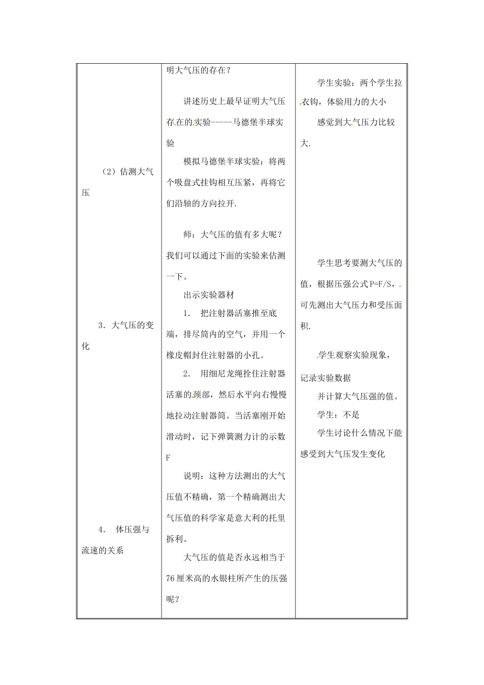 2014年春八年级物理下册 10.3 气体的压强教案一 苏科版_第2页