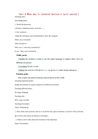 湖北省罗田县李婆墩中学九年级英语全册 Unit 6 When was it invented Section A 1a-1c period 1教案 （新版）人教新目标版