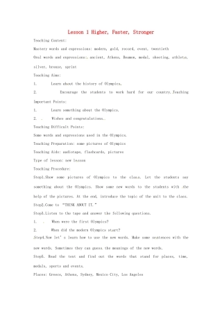 英语：Unit 1 The Olympics Lesson 1英文教案（冀教版九年级上）