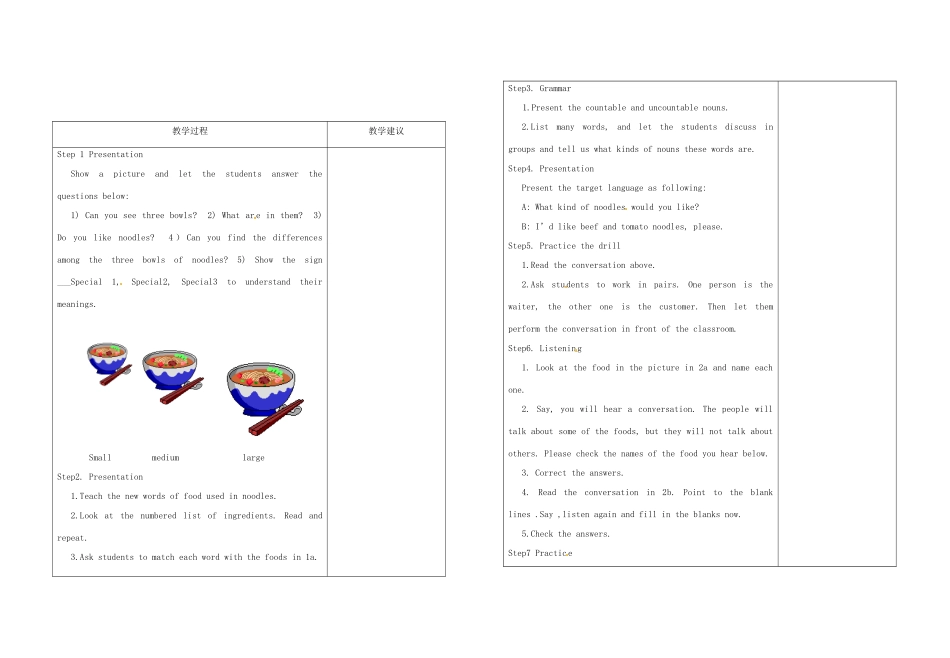 湖北省竹溪县水坪镇中心学校七年级英语下册《Unit 10 I'd like some noodles》教案1 （新版）新人教版_第2页