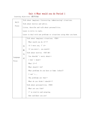黑龙江省铁力市第五中学九年级英语全册 Unit 4 What would you do Period 1教案 人教新目标版