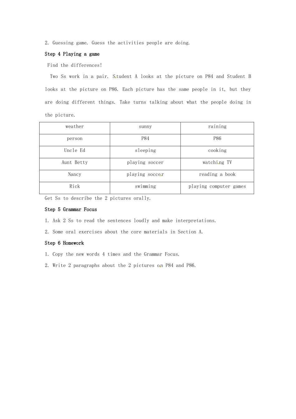 河南省南乐县张果屯乡中学七年级英语下册《Unit 6 It's raining.Section B》教案 人教新目标版_第2页
